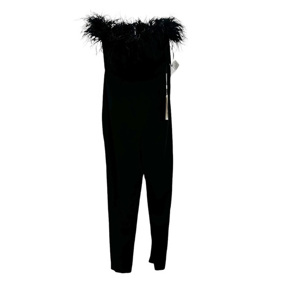 Leena for Mac Duggal Ostrich Feather Strapless Jumpsuit Black Women's Size 6 NWT - Picture 5 of 12